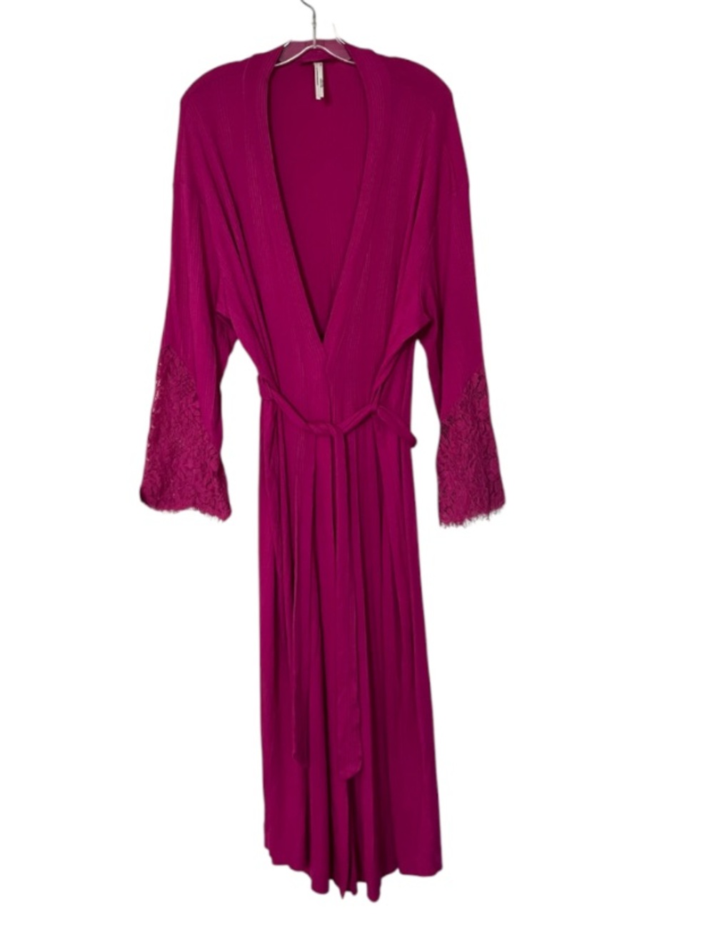 Anthropologie Ribbed Lace Sleeve Maxi Robe Cardigan Pink M/L Boho Glam